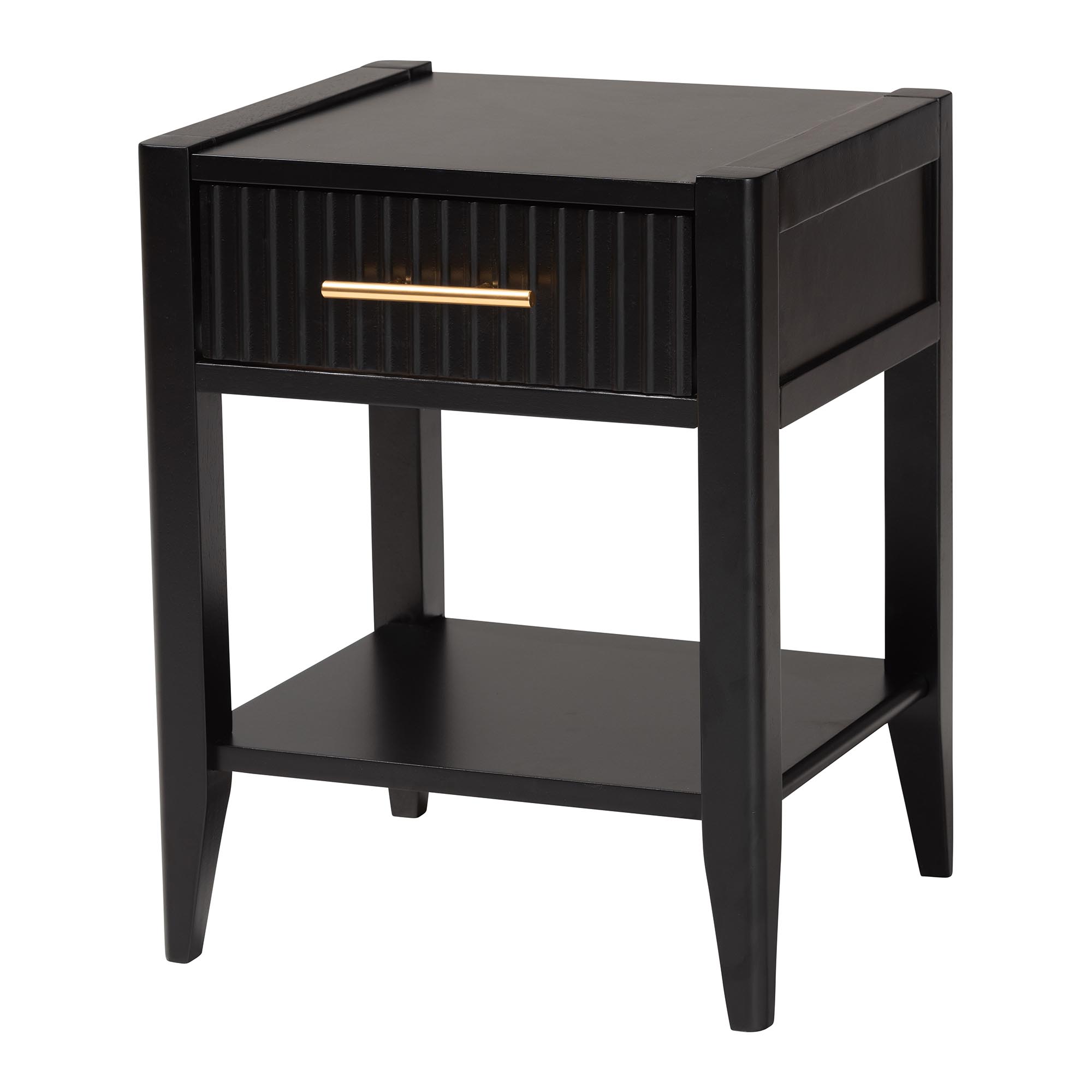 Baxton Studio Primrose Mid-Century Black Fluted Wood 1-Drawer Nightstand