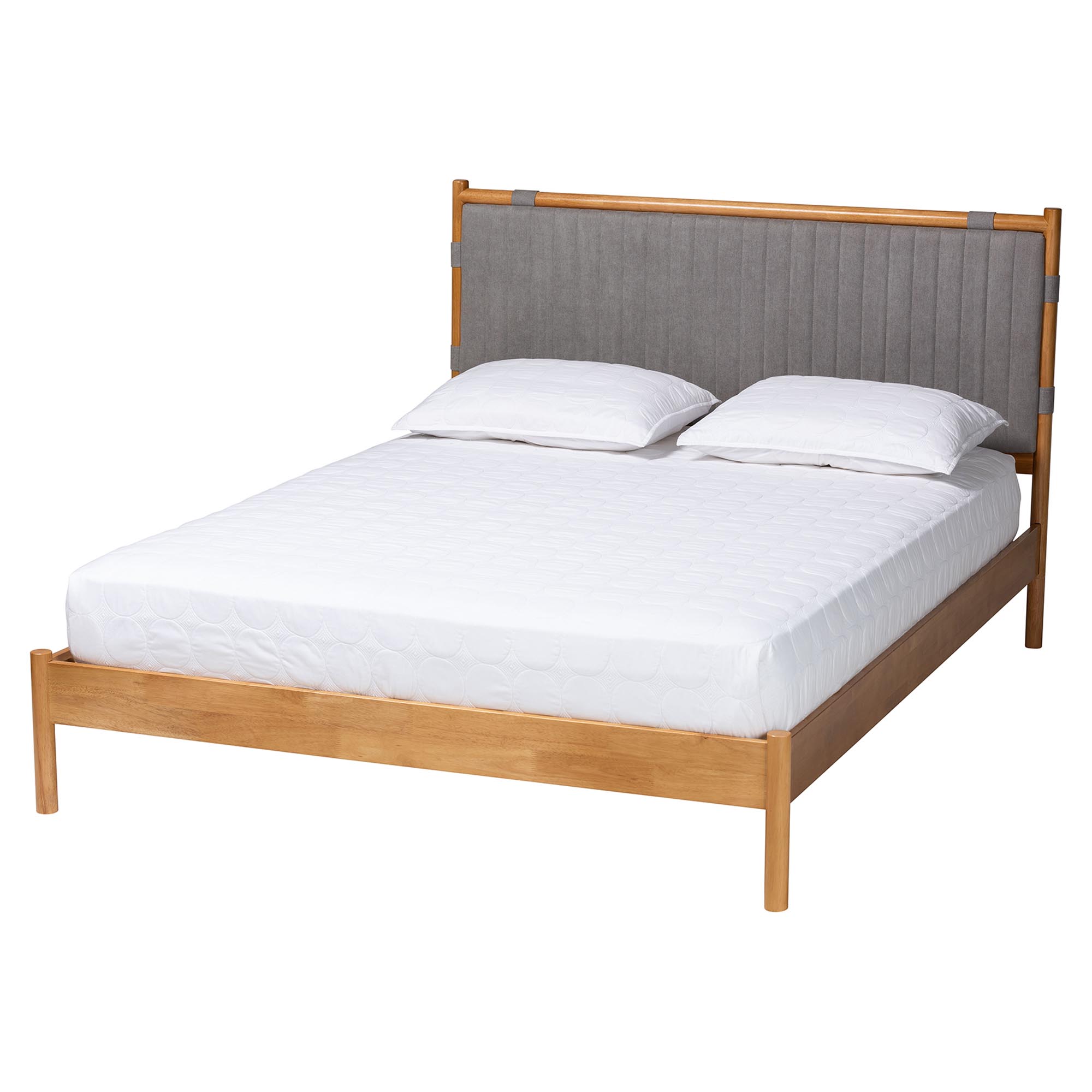 Baxton Studio Jaiana Mid-Century Grey Fabric and Oak Brown Wood Queen Size Bed