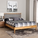 Baxton Studio Jaiana Mid-Century Grey Fabric and Oak Brown Wood Queen Size Bed - BSOBBT61187-Grey/Natural Oak-Queen