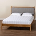 Baxton Studio Jaiana Mid-Century Grey Fabric and Oak Brown Wood Queen Size Bed - BSOBBT61187-Grey/Natural Oak-Queen