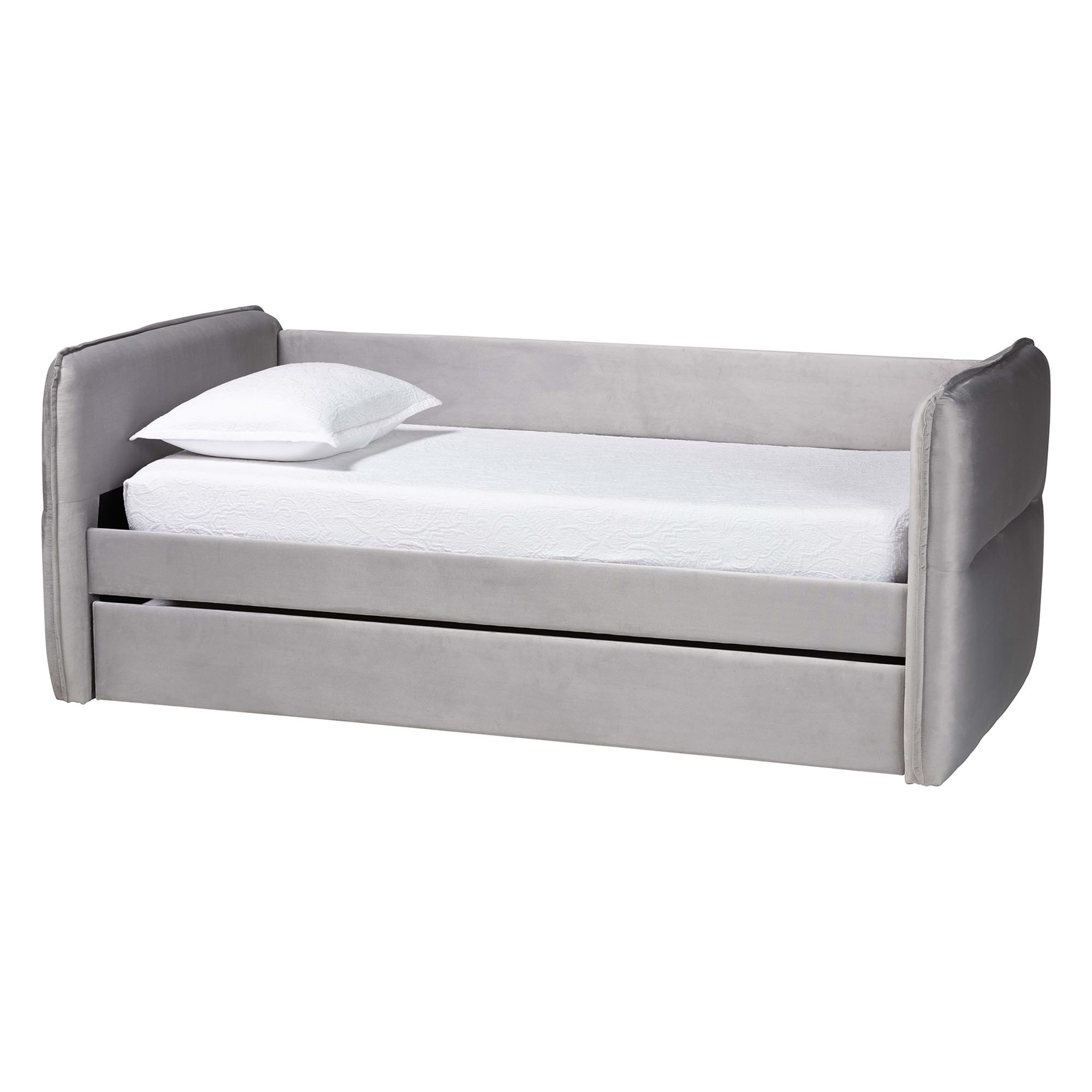 Baxton Studio Finch Modern Light Grey Velvet Fabric Twin Size Daybed with Trundle