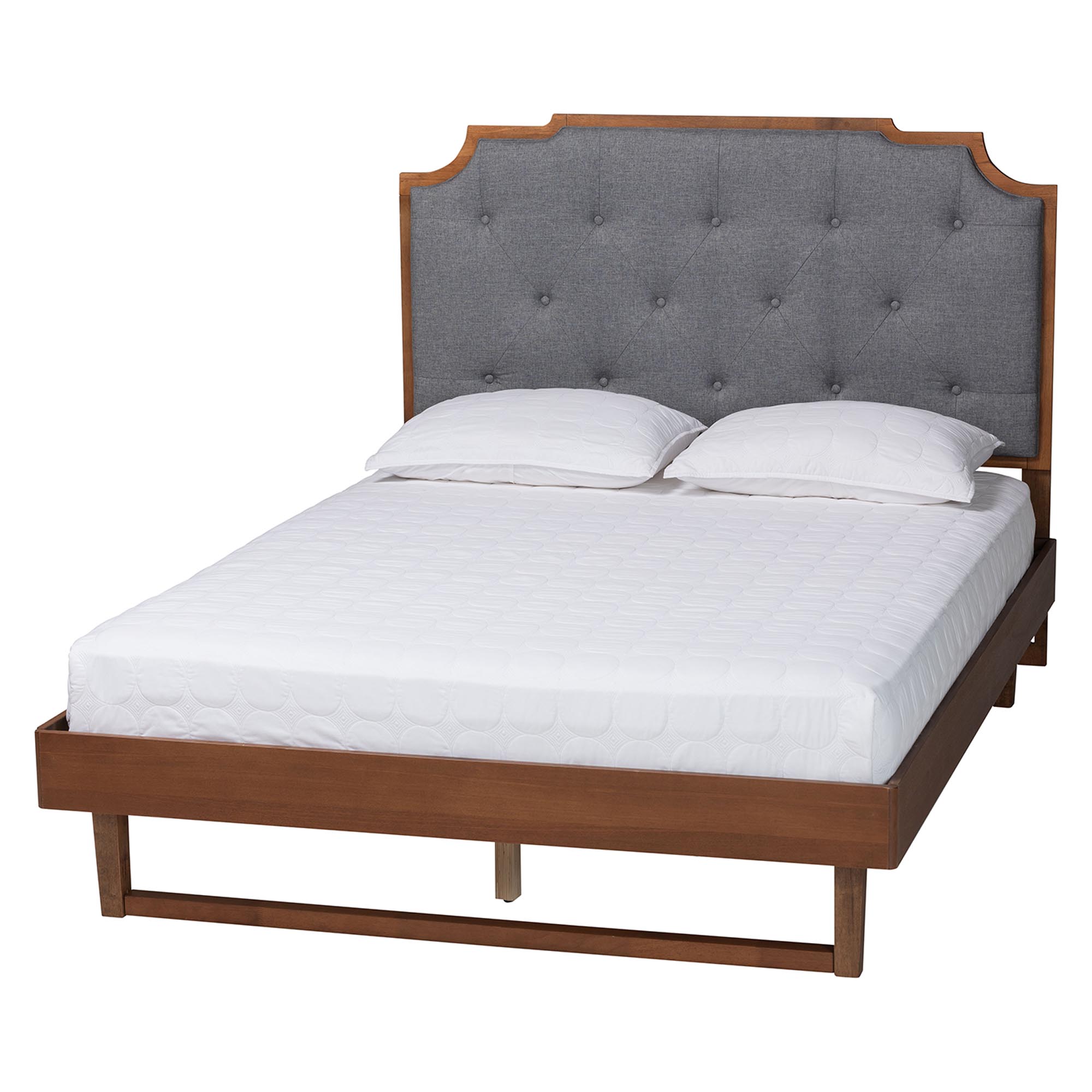 Baxton Studio Orlando Mid-Century Grey Fabric and Walnut Brown Wood Queen Size Platform Bed