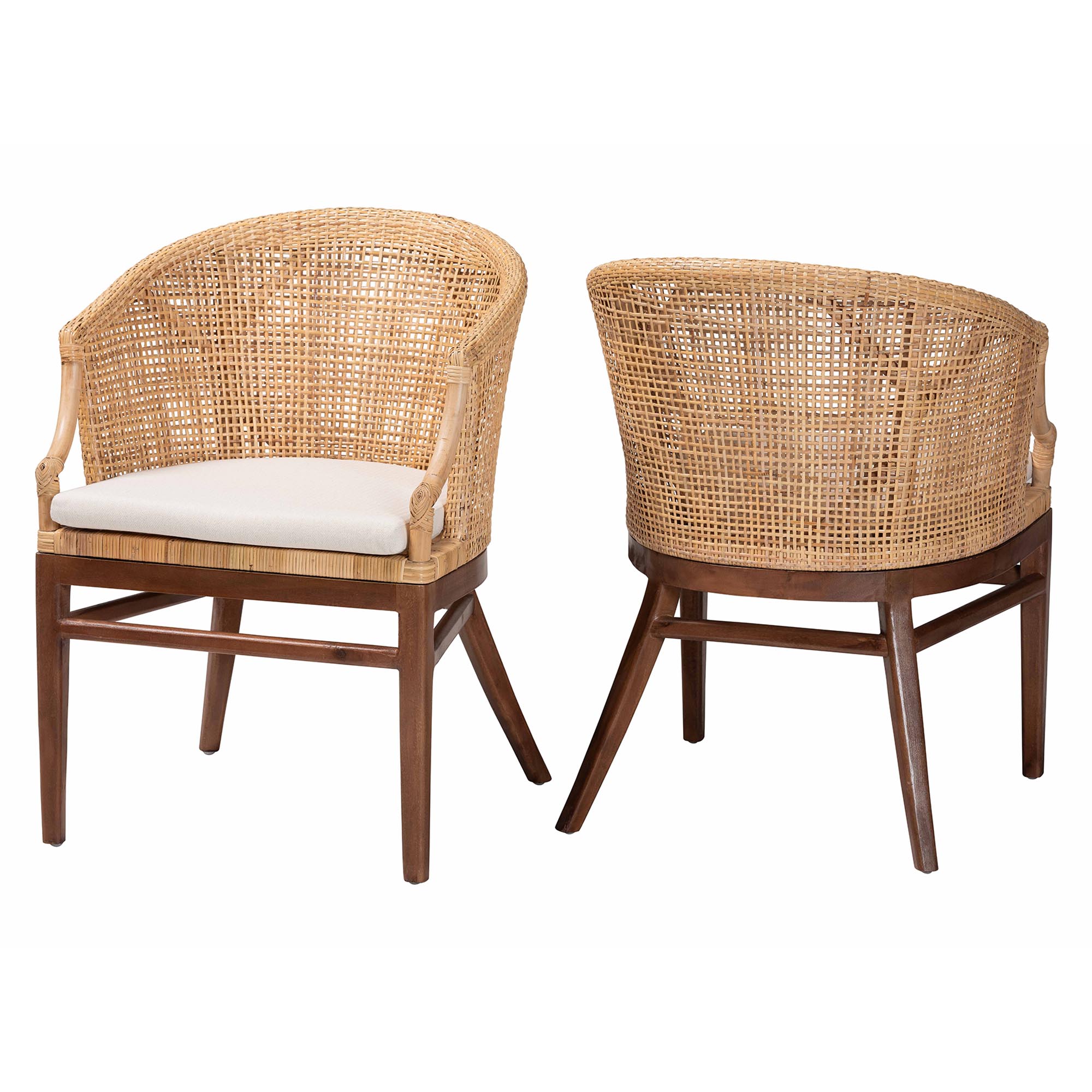 bali & pari Lumajang Bohemian Light Honey Rattan and Wood 2-Piece Dining Chair Set