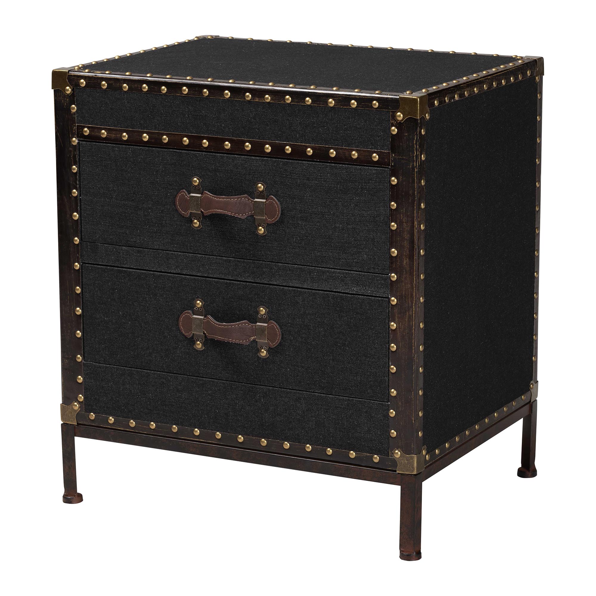 Baxton Studio Laura Vintage Black Canvas 2-Drawer End Table Trunk