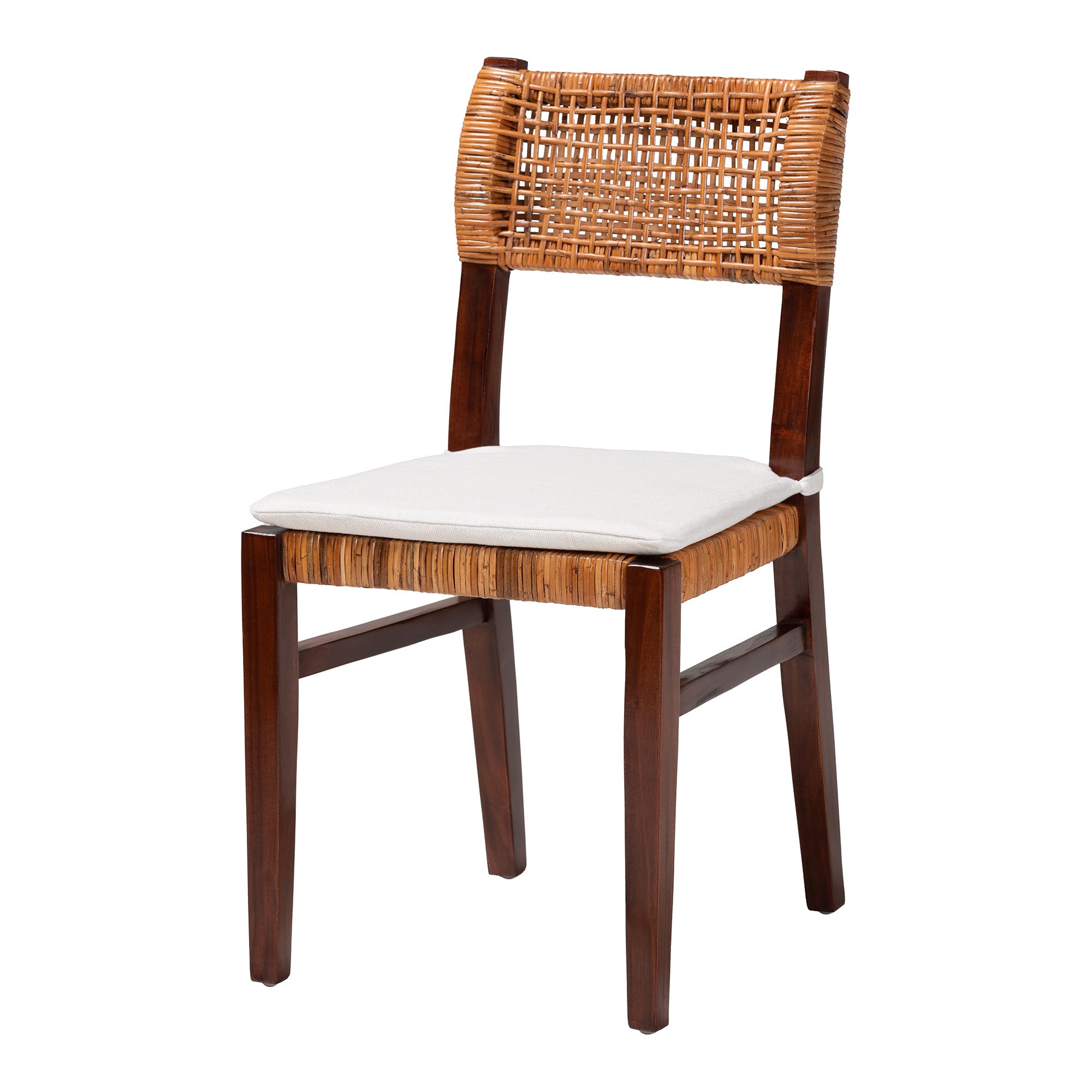 bali & pari Dameka Bohemian Light Honey Rattan and Dark Brown Wood Dining Chair