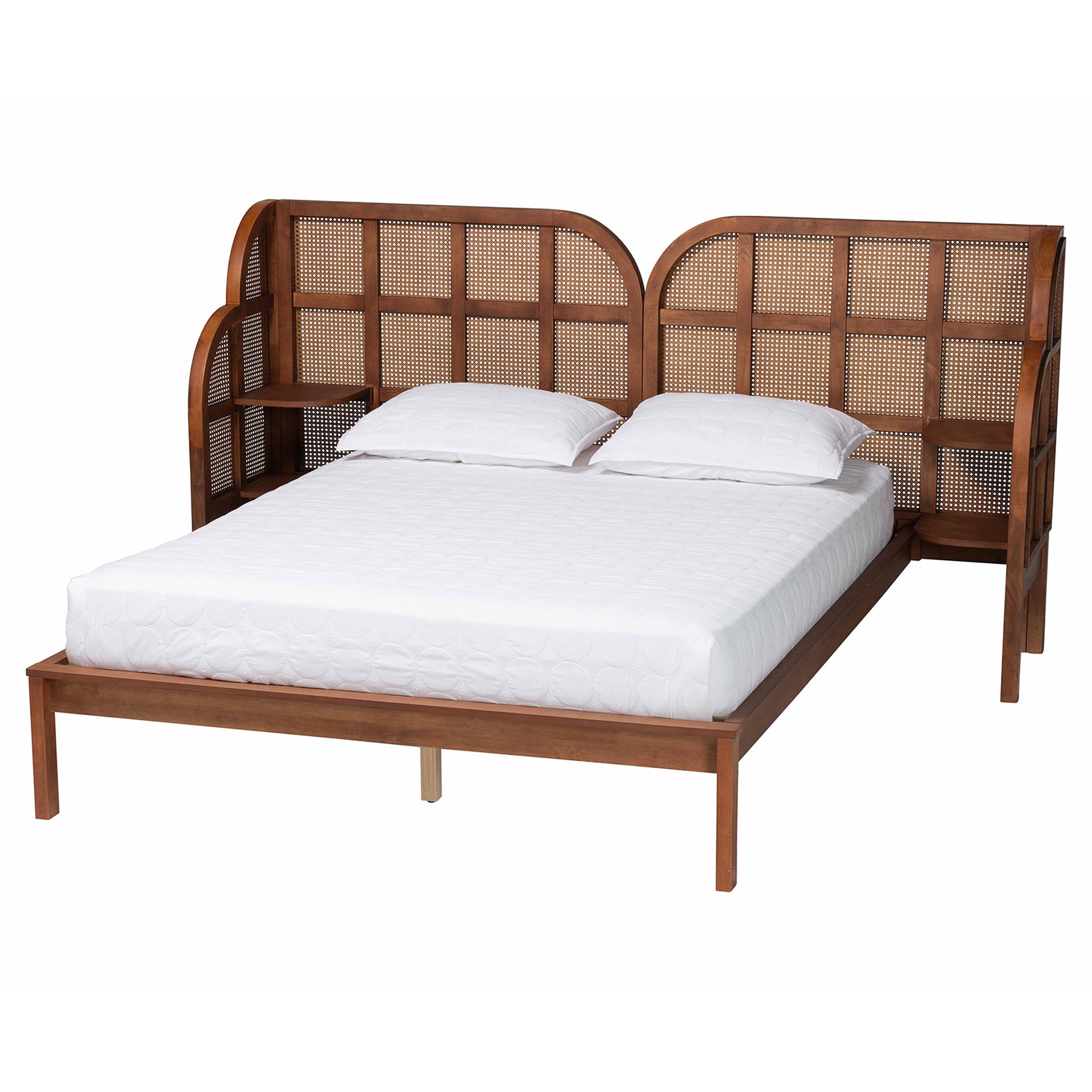 Baxton Studio Cascadia Mid-Century Modern Walnut Brown Wood Queen Size Wingback Platform Bed