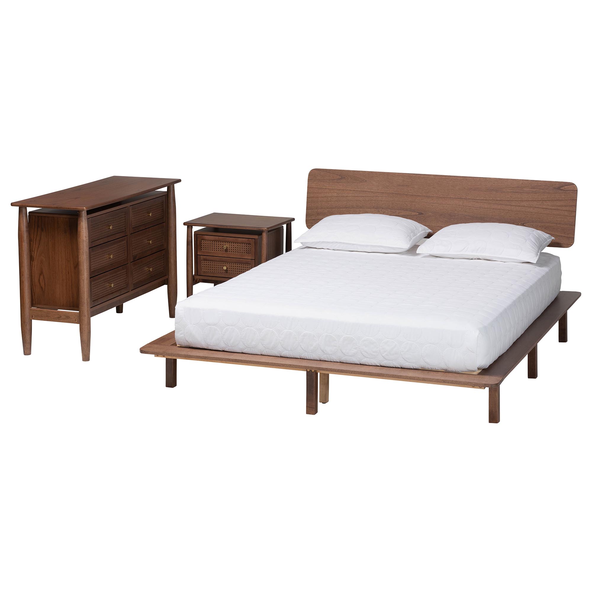 Baxton Studio Alyssa Japandi Walnut Brown Wood Queen Size 3-Piece Bedroom Set