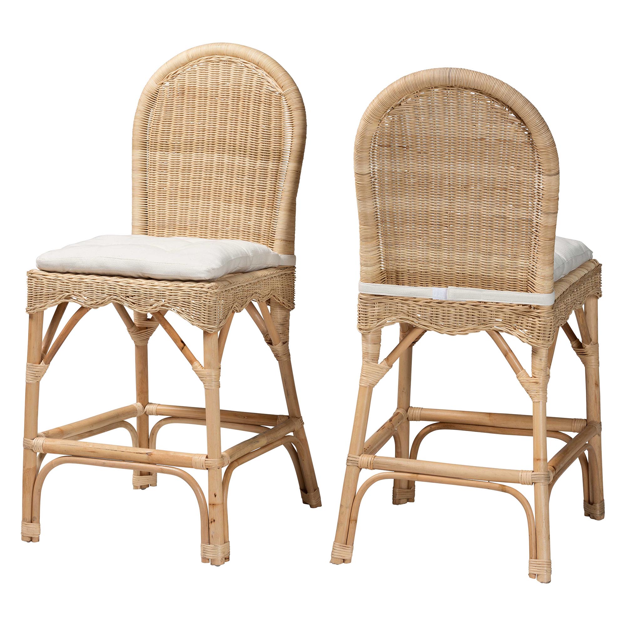 bali & pari Bilu Bohemian Natural Rattan 2-Piece Counter Stool Set