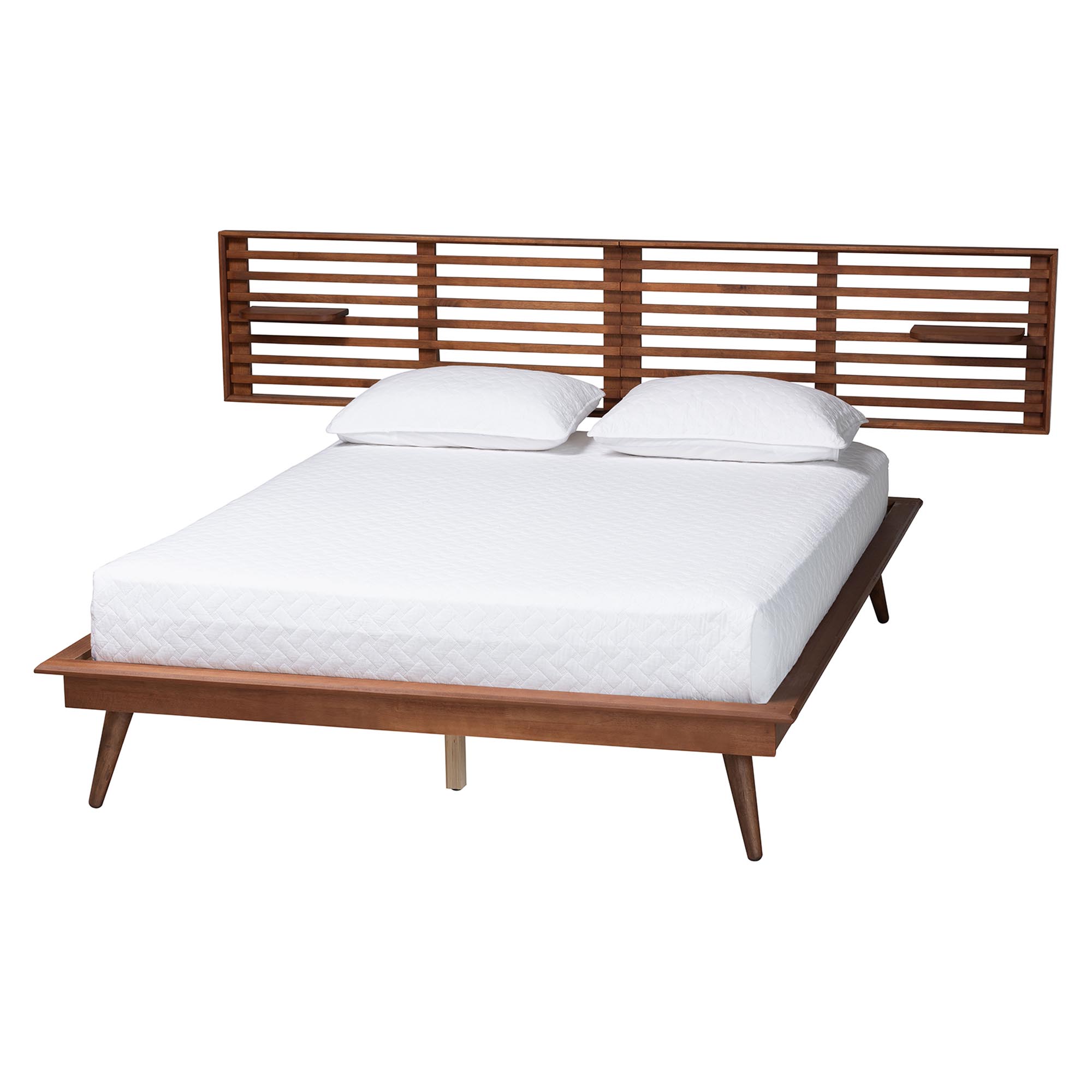 Baxton Studio Elvina Mid-Century Transitional Ash Walnut Wood King Size Platform Bed with Built-In Shelves