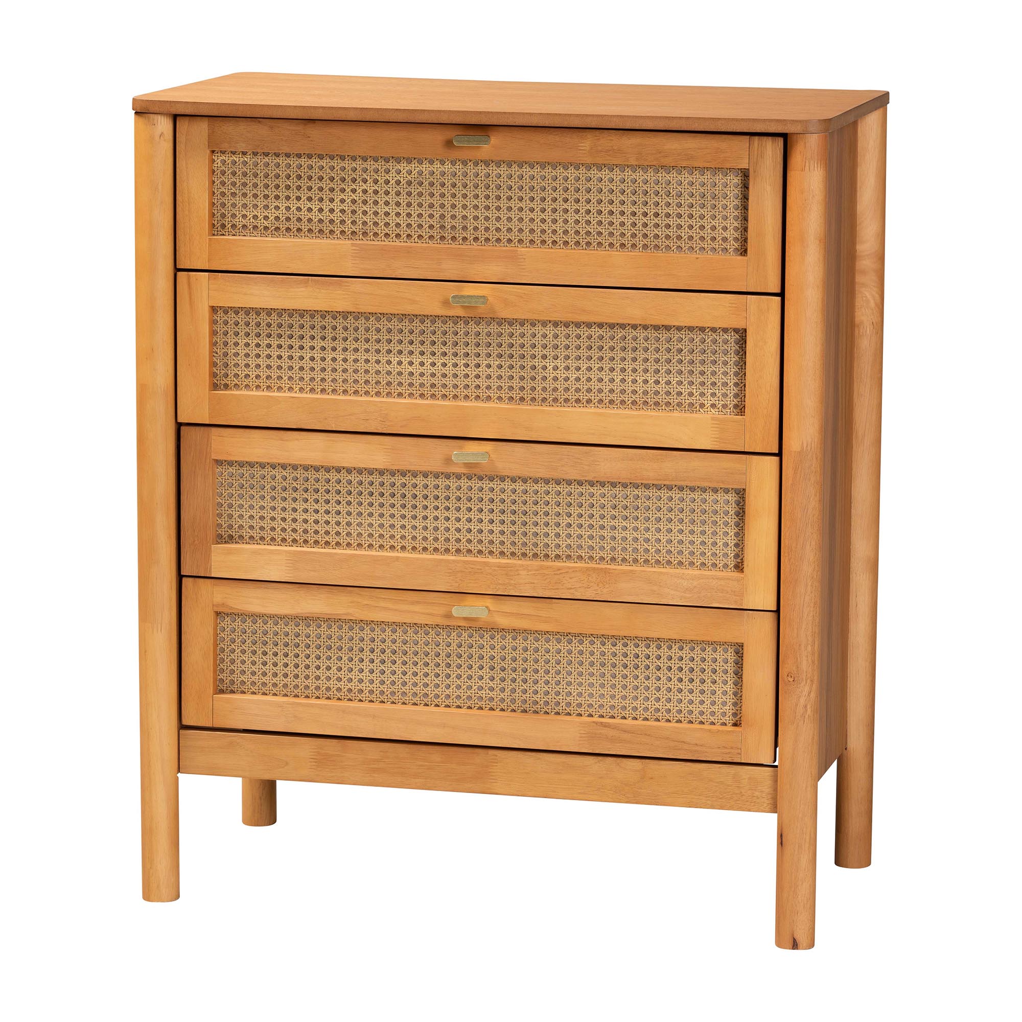 Baxton Studio Jenn Golden Brown Wood Japandi 4-Drawer Chest with Distressed-Finished Rattan