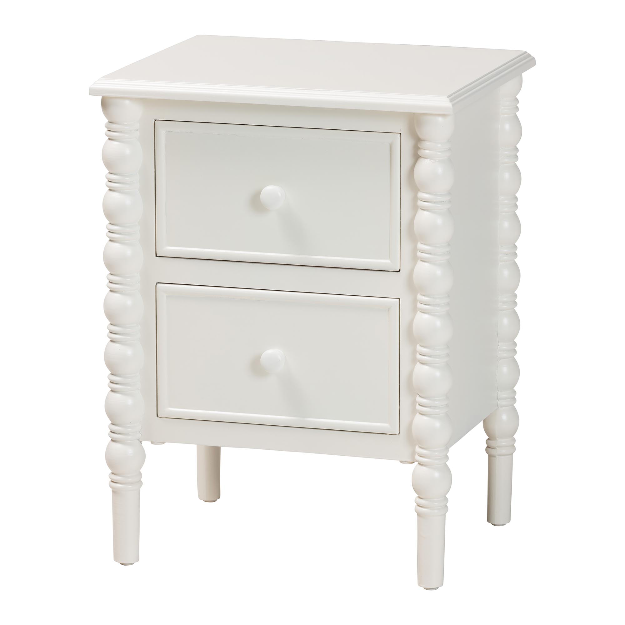 Baxton Studio Malinda Classic White Wood 2-Drawer End Table with Spindle Legs