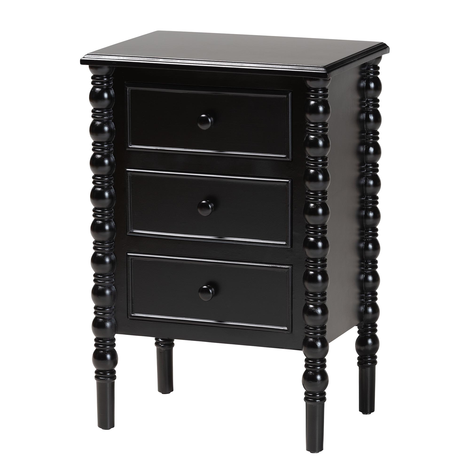 Baxton Studio Malinda Classic Black Wood 3-Drawer End Table with Spindle Legs