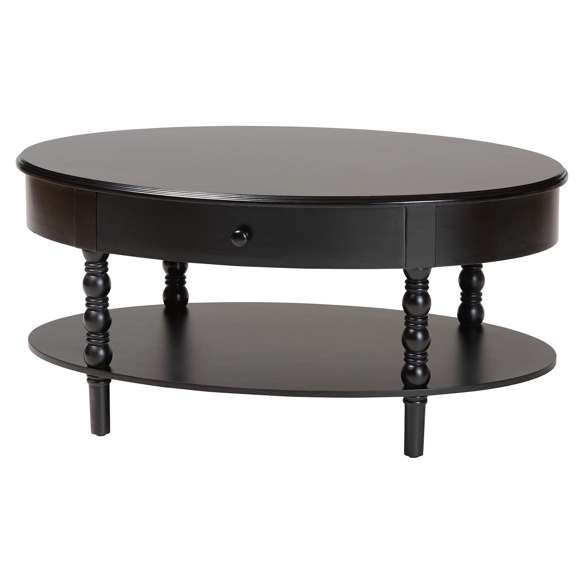 Baxton Studio Malinda Classic Black Wood 1-Drawer Coffee Table with Spindle Legs