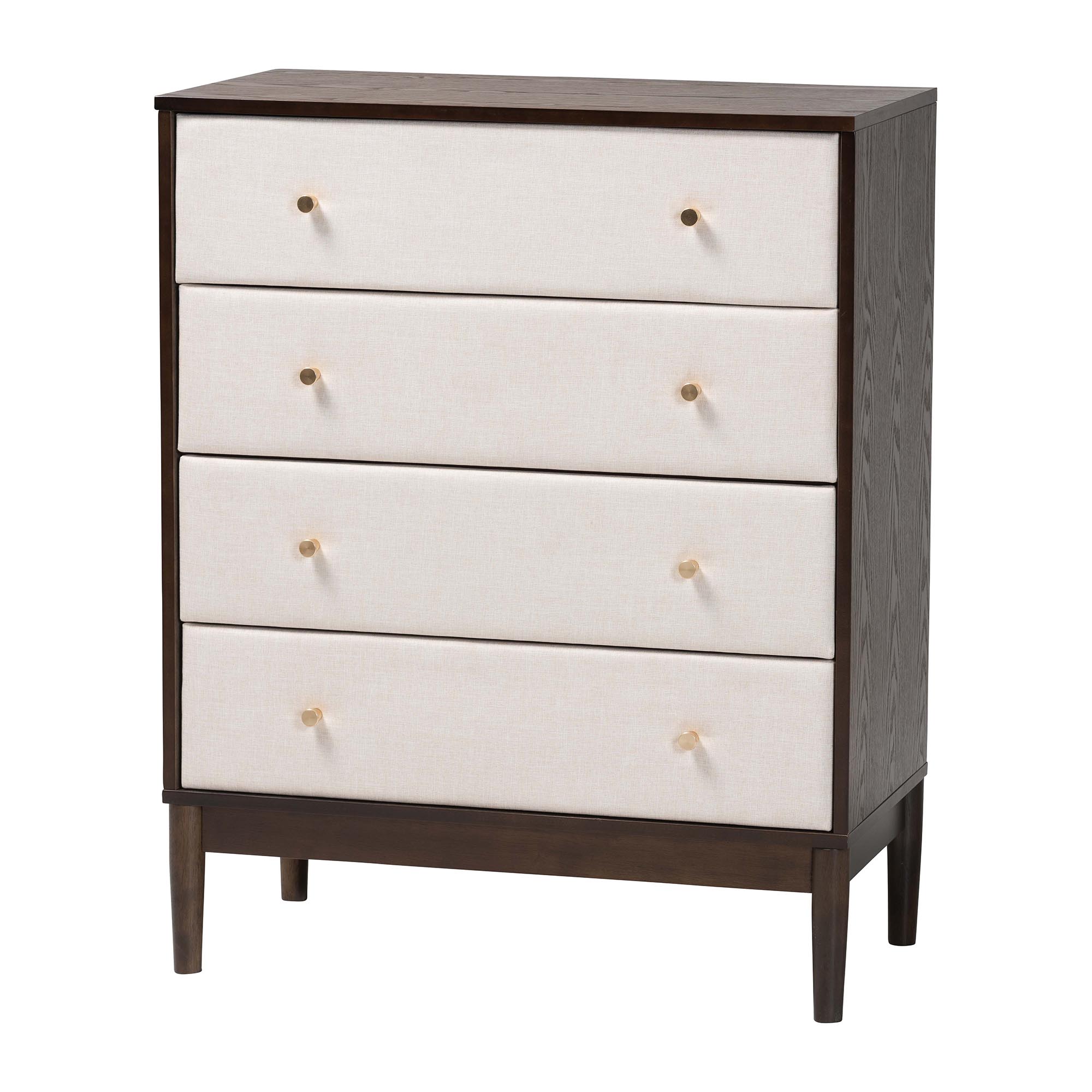 Baxton Studio Nikolai Mid-Century Beige Fabric and Wenge Brown Wood 4-Drawer Chest