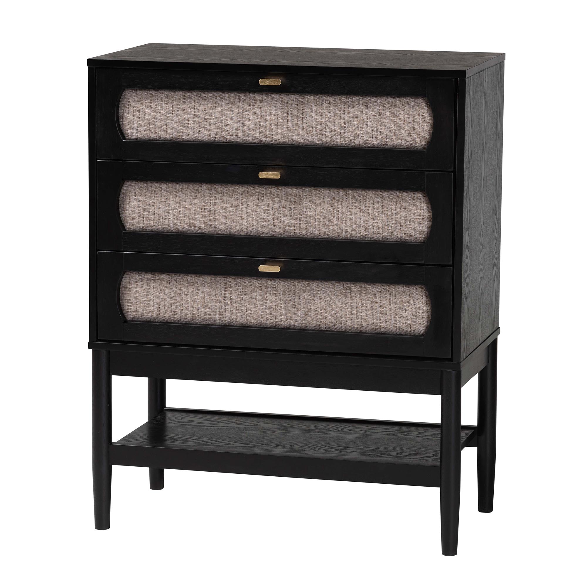 Baxton Studio Shirin Mid-Century Beige Fabric and Black Wood 3-Drawer Chest