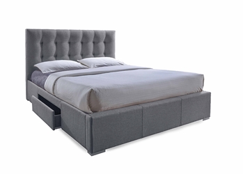 Baxton Studio Sarter Contemporary Grid-Tufted Grey Fabric Upholstered Storage King-Size Bed with 2-drawer