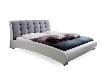 Baxton Studio Guerin Contemporary White Faux Leather Grey Fabric Two Tone Upholstered Grid Tufted Queen-Size Platform Bed