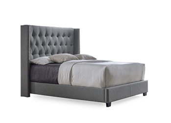 Baxton Studio Katherine Contemporary Espresso Fabric Nail head Trim Wingback Bed - King Grey