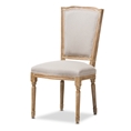 Baxton Studio Estelle  Chic Rustic French Country Cottage Weathered Oak Beige Fabric Button-tufted Upholstered Dining Chair Affordable modern furniture in Chicago, Classic Dining Chair, Modern Chair, cheap Chair,