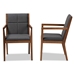 Baxton Studio Theresa Mid-Century Modern Dark Grey Fabric Upholstered and Walnut Brown Finished Wood Living Room Accent Chair (Set of 2) - BSOBBT5390-Dark Grey/Walnut-CC