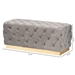 Baxton Studio Corrine Glam and Luxe Grey Velvet Fabric Upholstered and Gold PU Leather Ottoman - BSOWS-4228-Grey Velvet/Gold-Otto